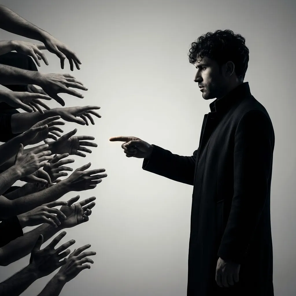Monochrome Noir Portrait with Reaching Hands