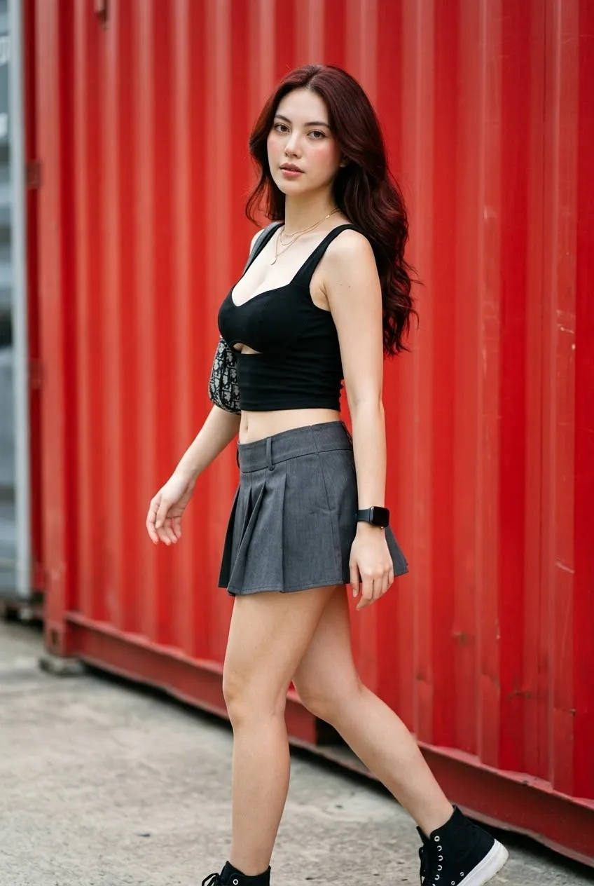 Red Industrial Backdrop Street-Style Portrait output 7