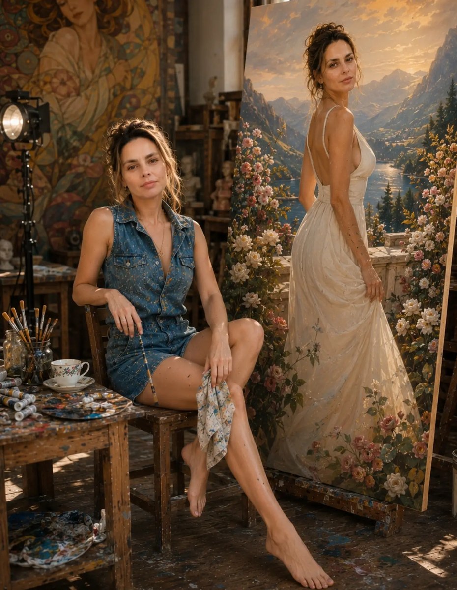 Photorealistic Artist in a Cozy Painter’s Studio