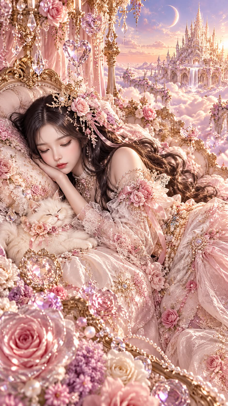 Porcelain Princess Above the Clouds — Surreal Rococo Fantasy