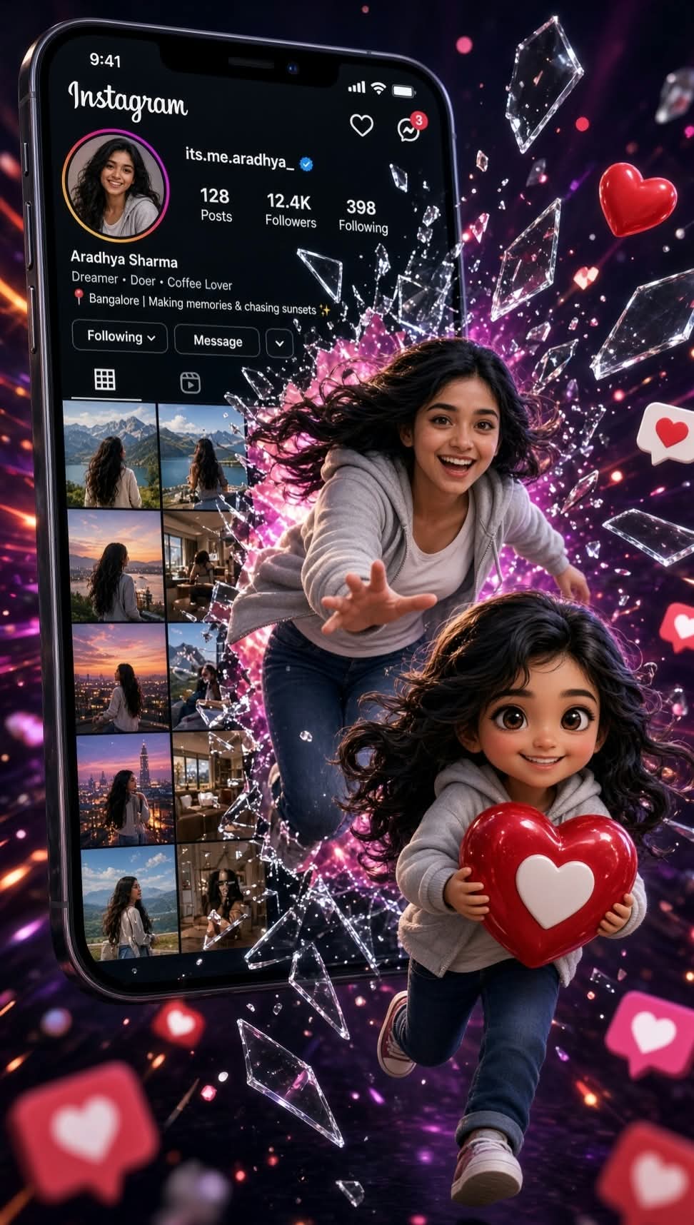 Woman Breaking Through an Instagram Profile