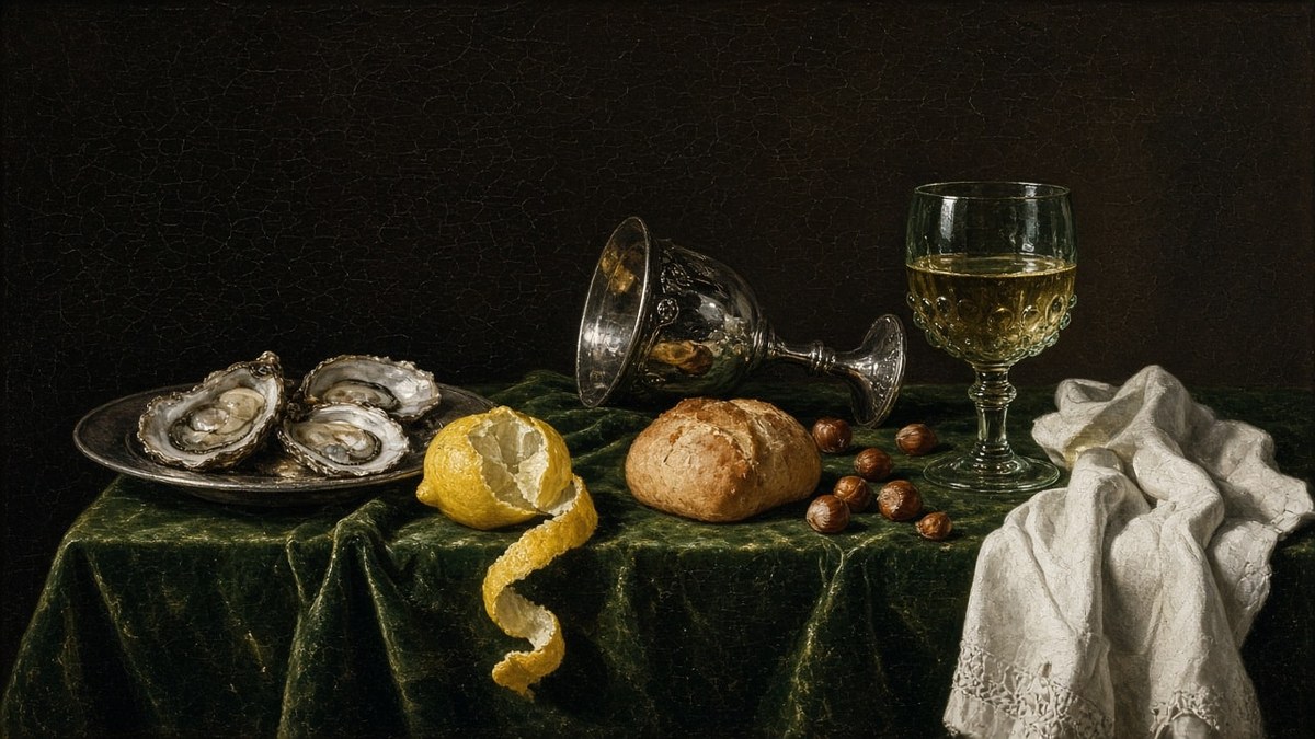 Dutch Golden Age Breakfast Still Life with Oysters and a Peeled Lemon