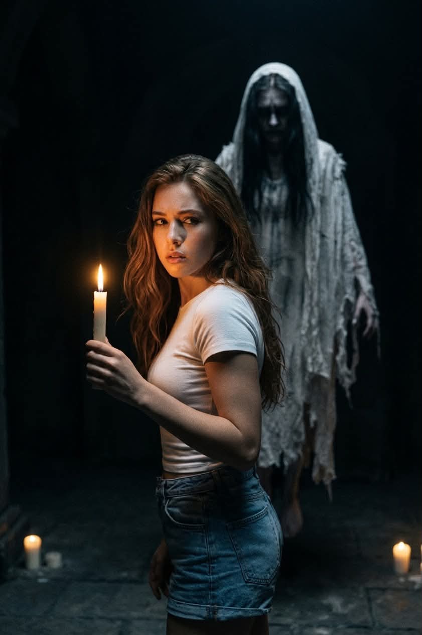 Candlelit Horror Portrait with a Ghost