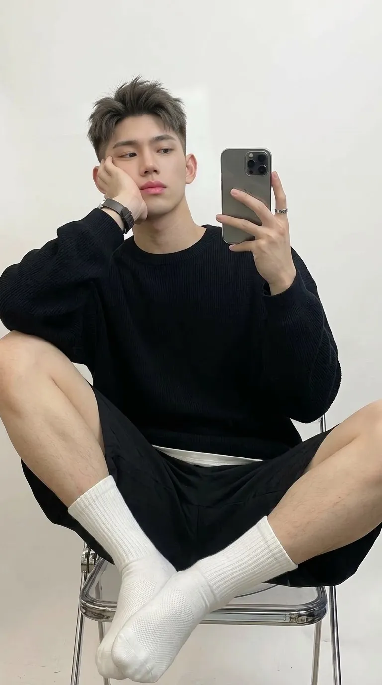 Korean Man's Seated Studio Mirror Selfie output 1