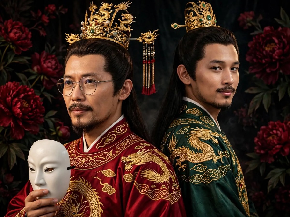 Crimson and Emerald Emperors: Cinematic Portrait output 1