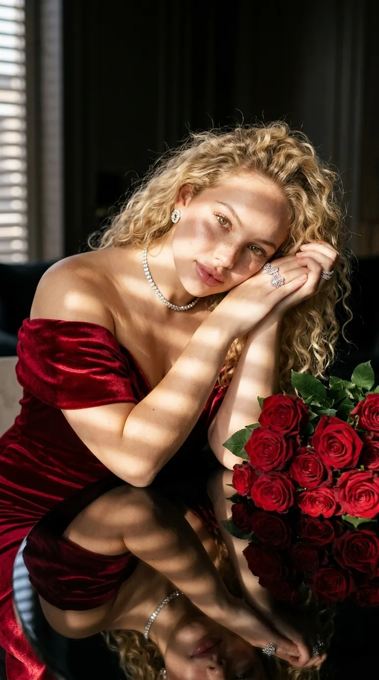 Luxury Red-Rose Beauty Editorial Portrait