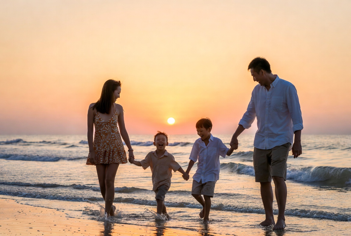 Generate a Sunset Beach Family Photo