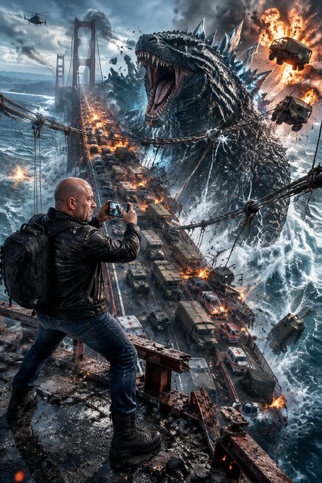 Godzilla Bridge Disaster with Your Photo