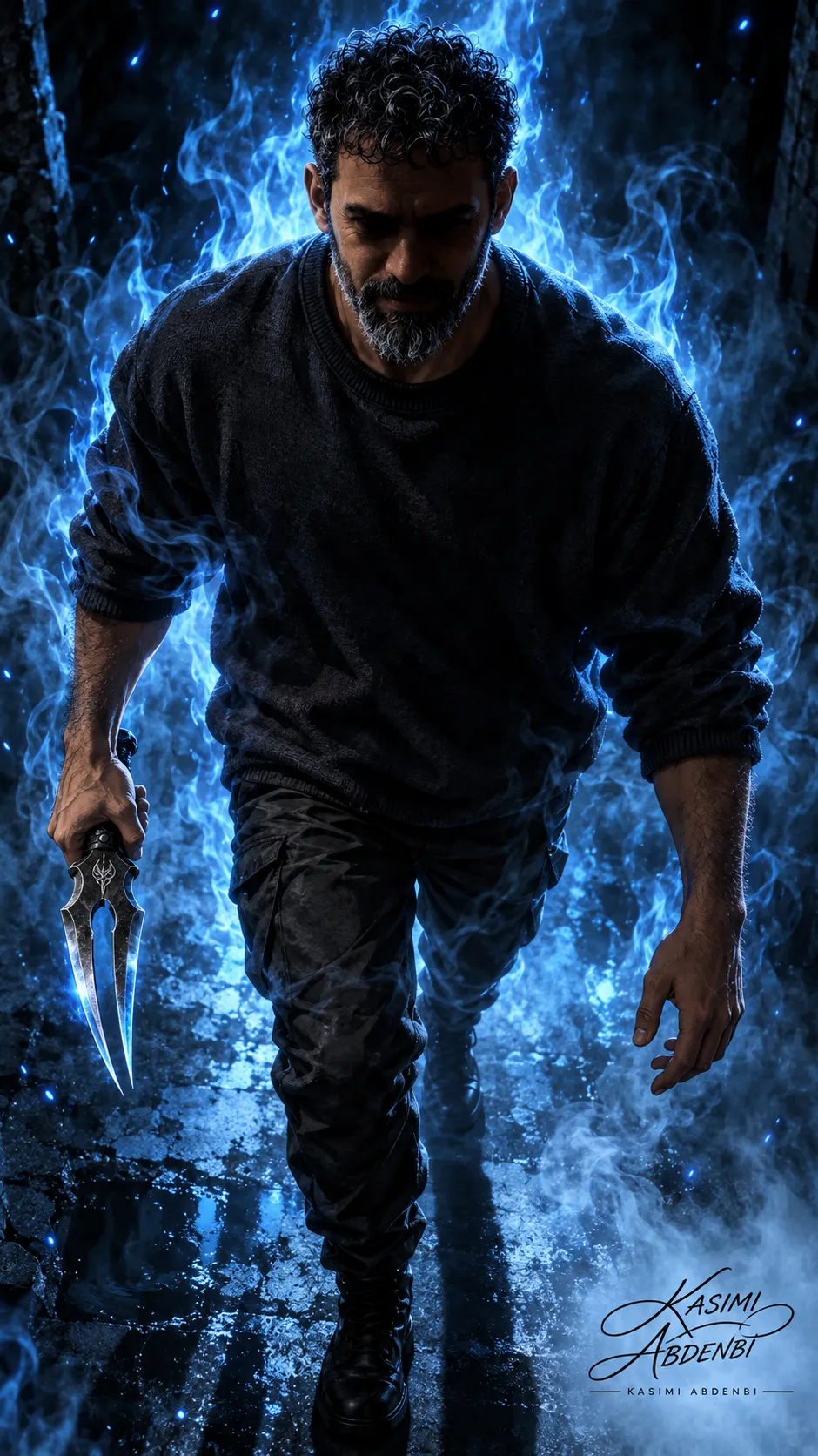 Blue-Flamed Anime Dagger Figure output 1