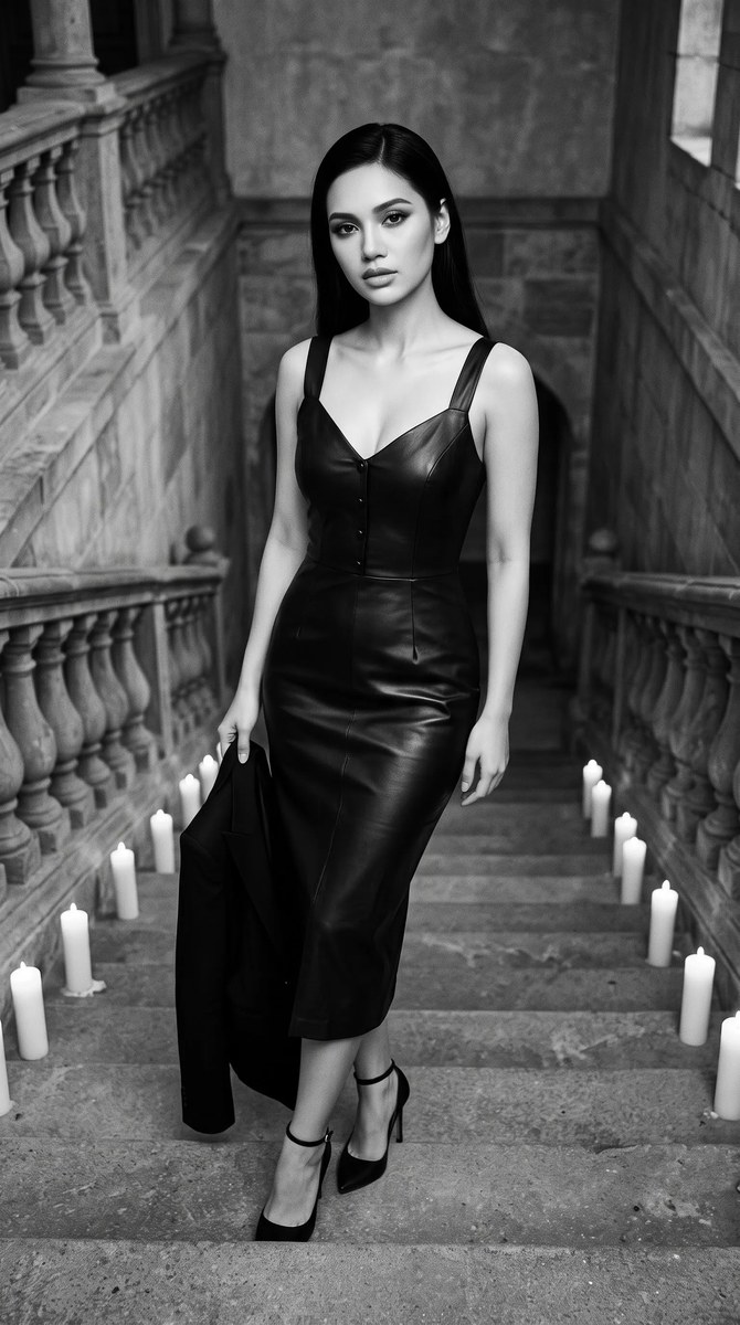 Gothic Editorial Portrait on a Historic Staircase