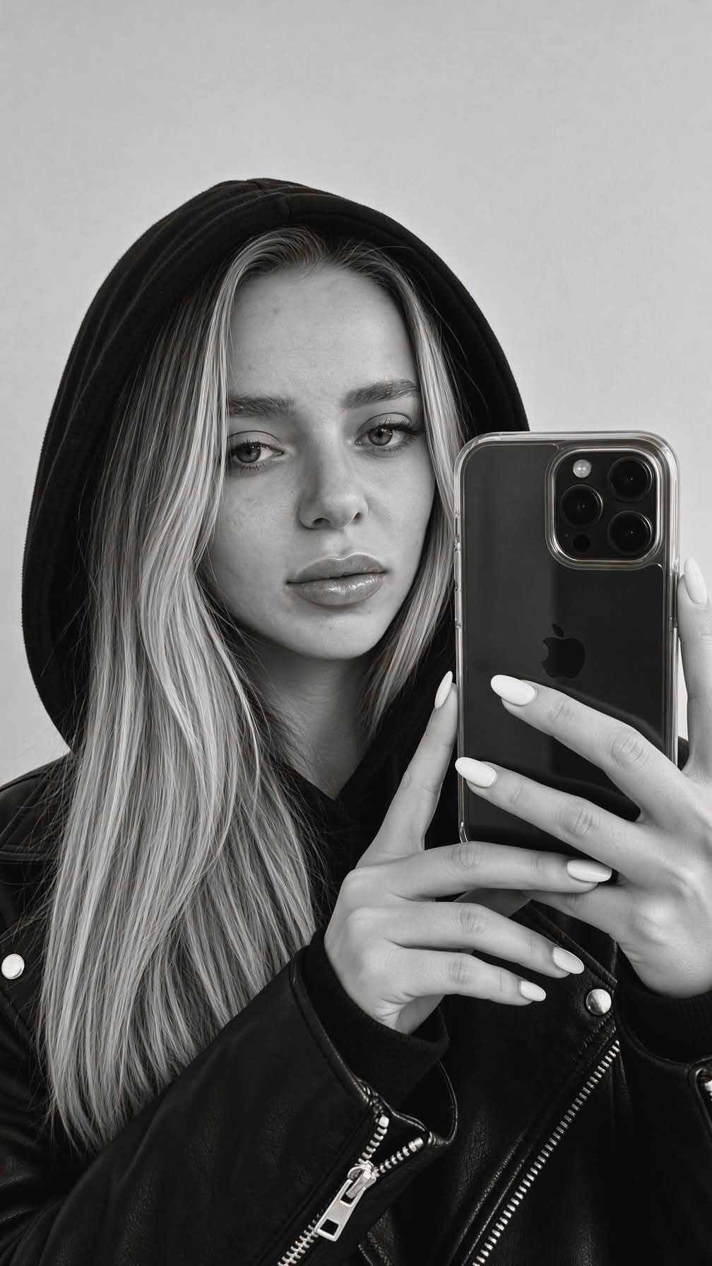 Black-and-White Mirror Selfie Portrait