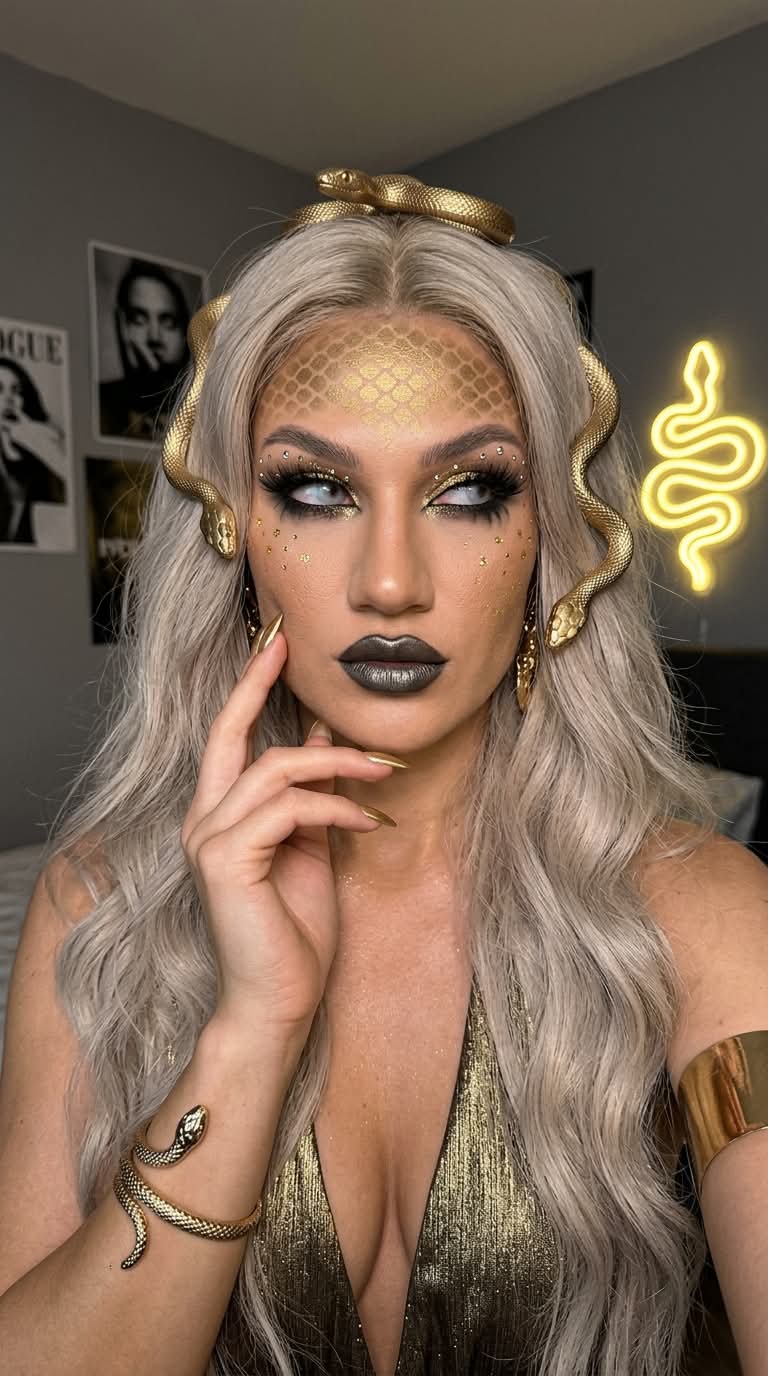Photorealistic Medusa-Inspired Golden Snake Selfie output 4