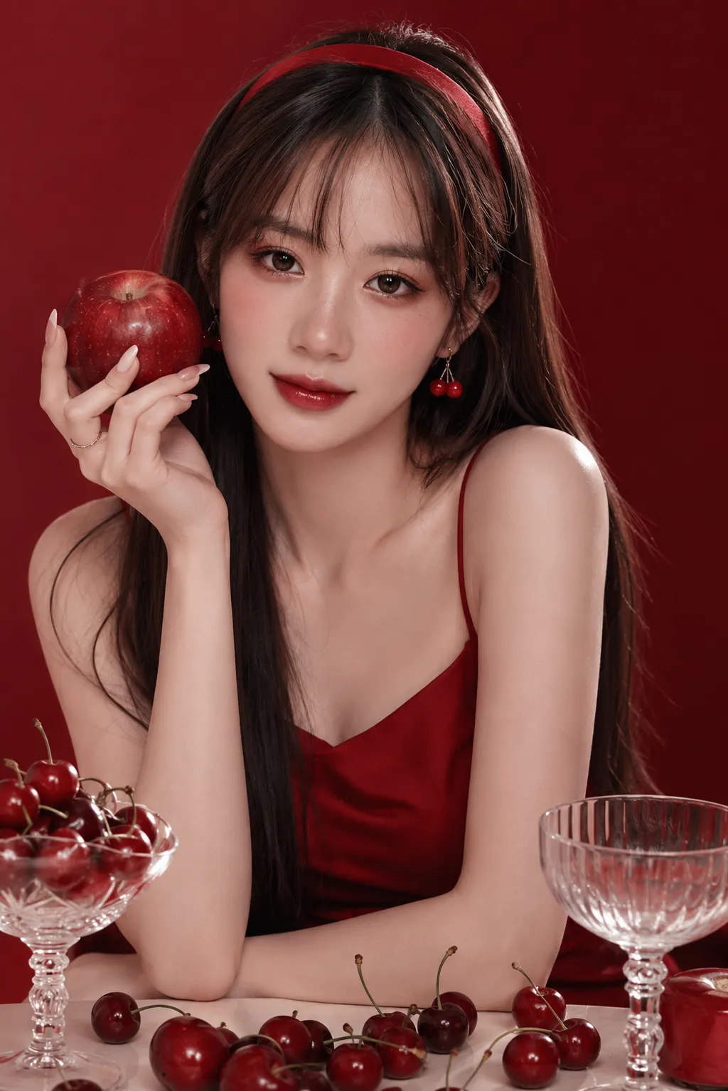 Cherry-Red Luxury Beauty Portrait