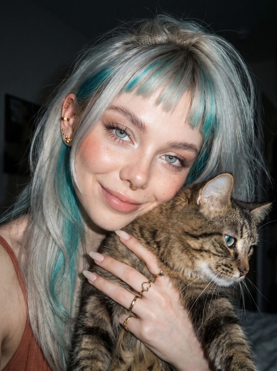 Young Woman Cuddling a Tabby Cat output 5