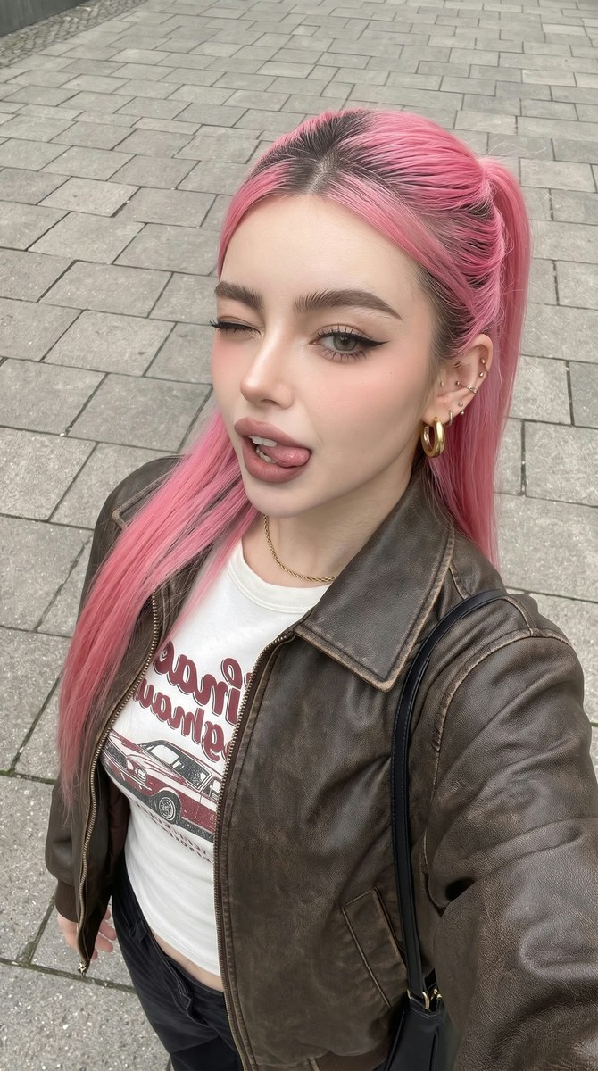 Pink Ponytail High-Angle Street Selfie output 3