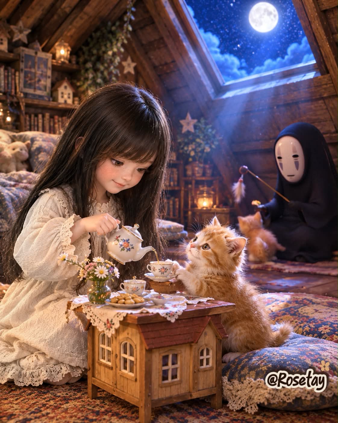 Whimsical Midnight Tea Party in an Attic