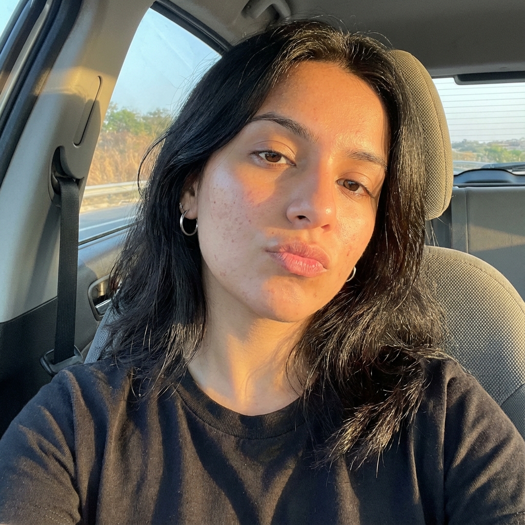 Passenger Seat Car Selfie (golden hour, candid) output 1