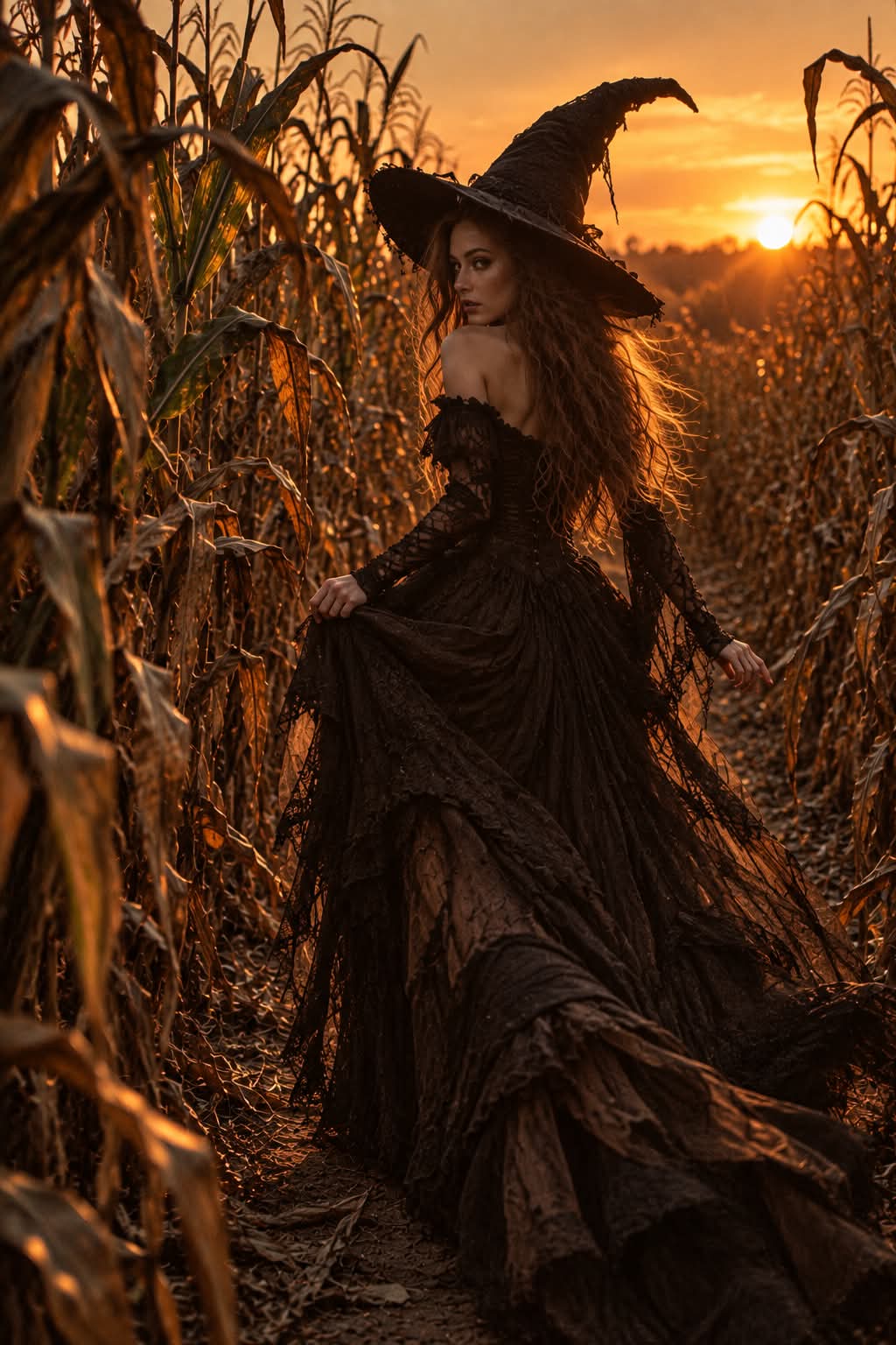 Woman in a Black Cloak with Five Cats output 4