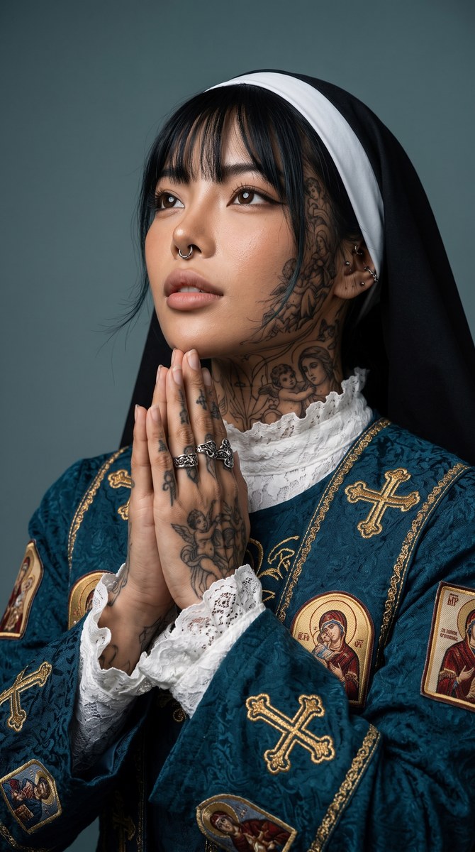 Sacred-Tattoo Nun Editorial Portrait output 1