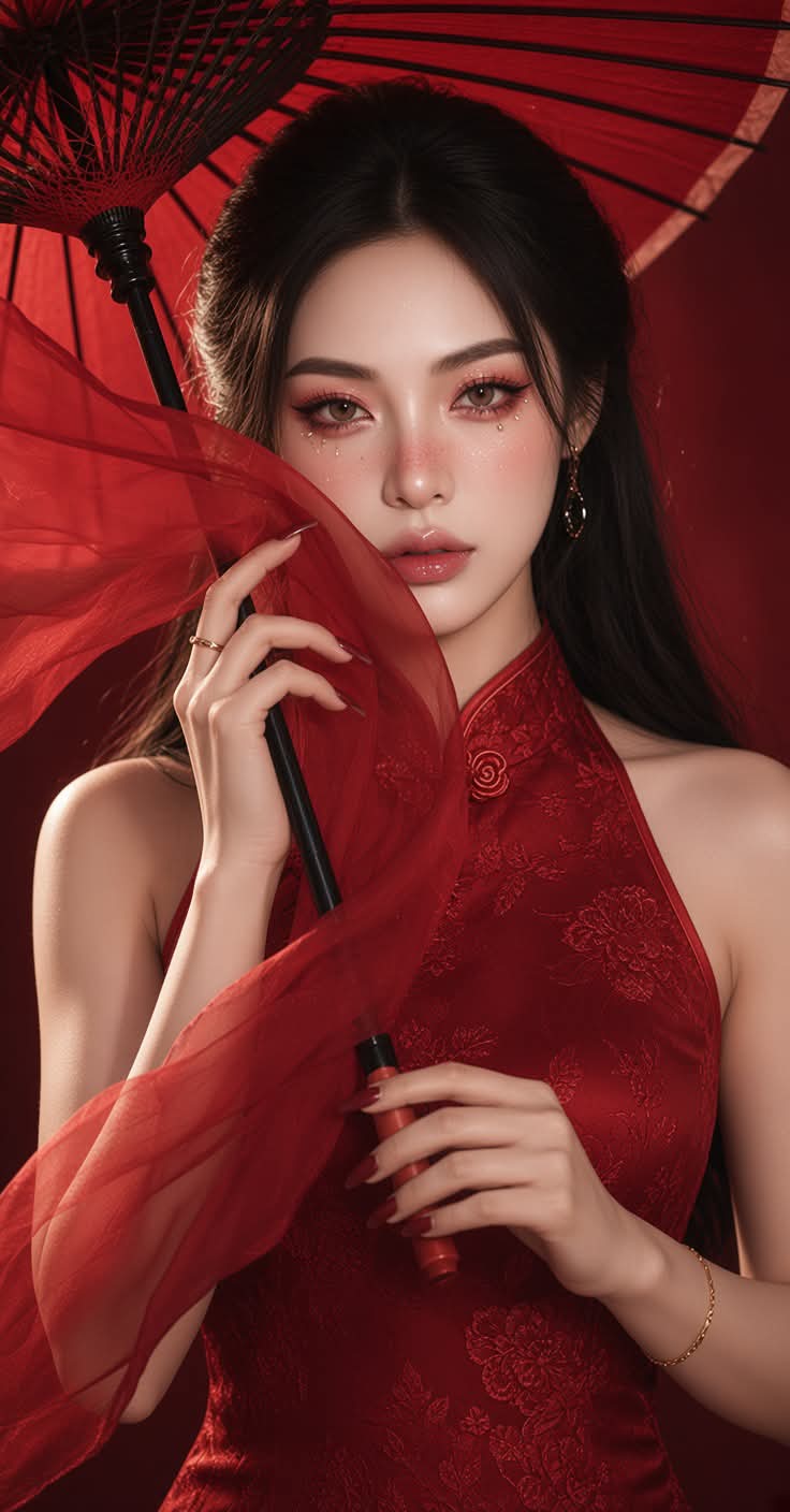 Dramatic Red Cheongsam Portrait output 8