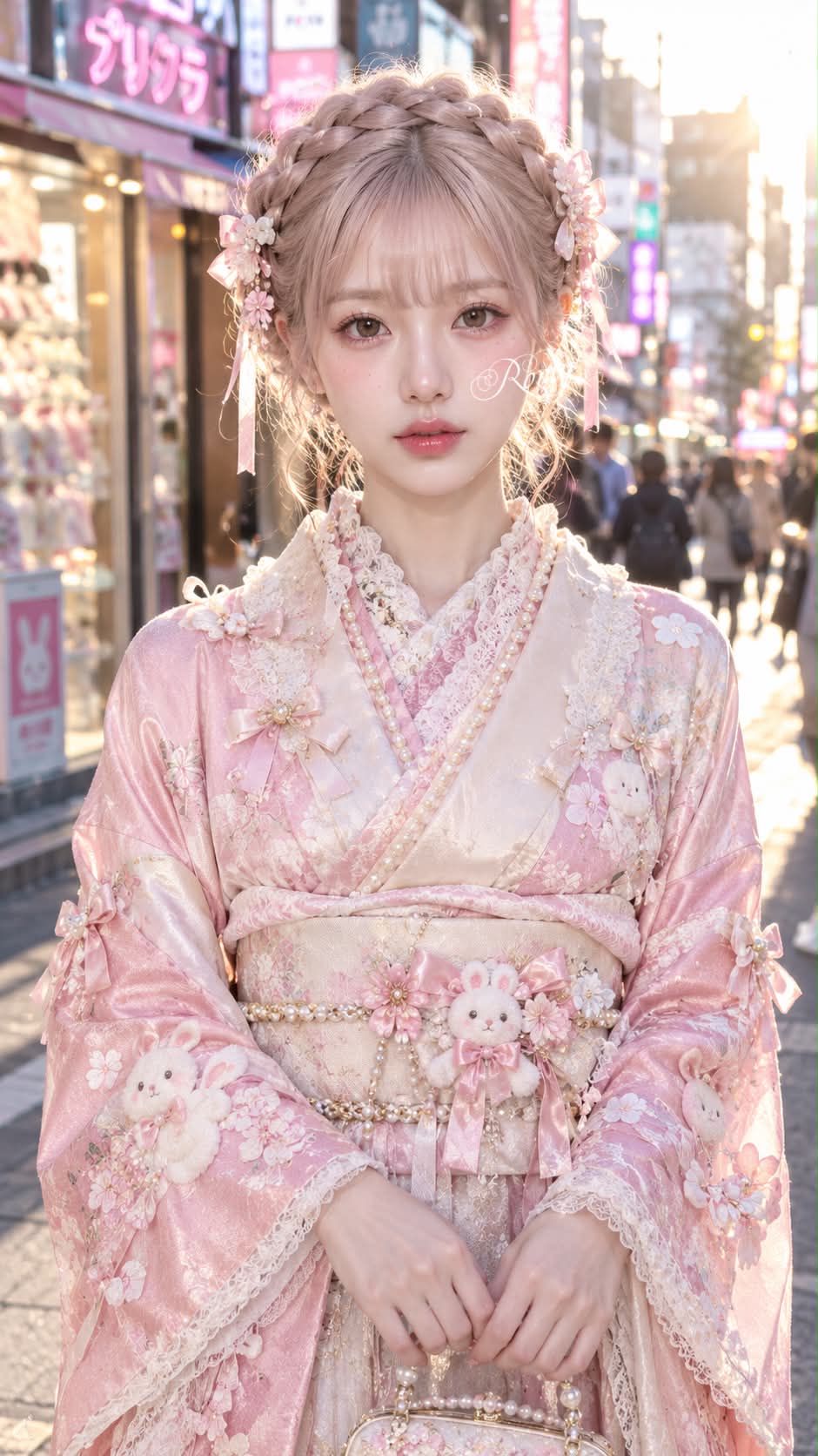 Pastel Kimono Street-Fashion Portrait in Tokyo