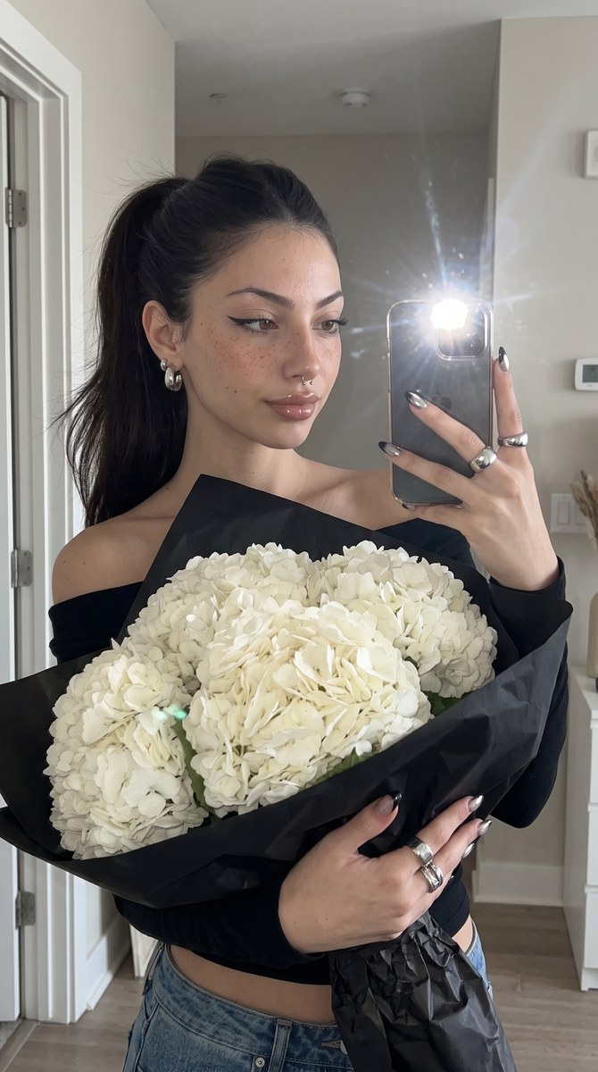 Balcony Selfie with White Hydrangeas