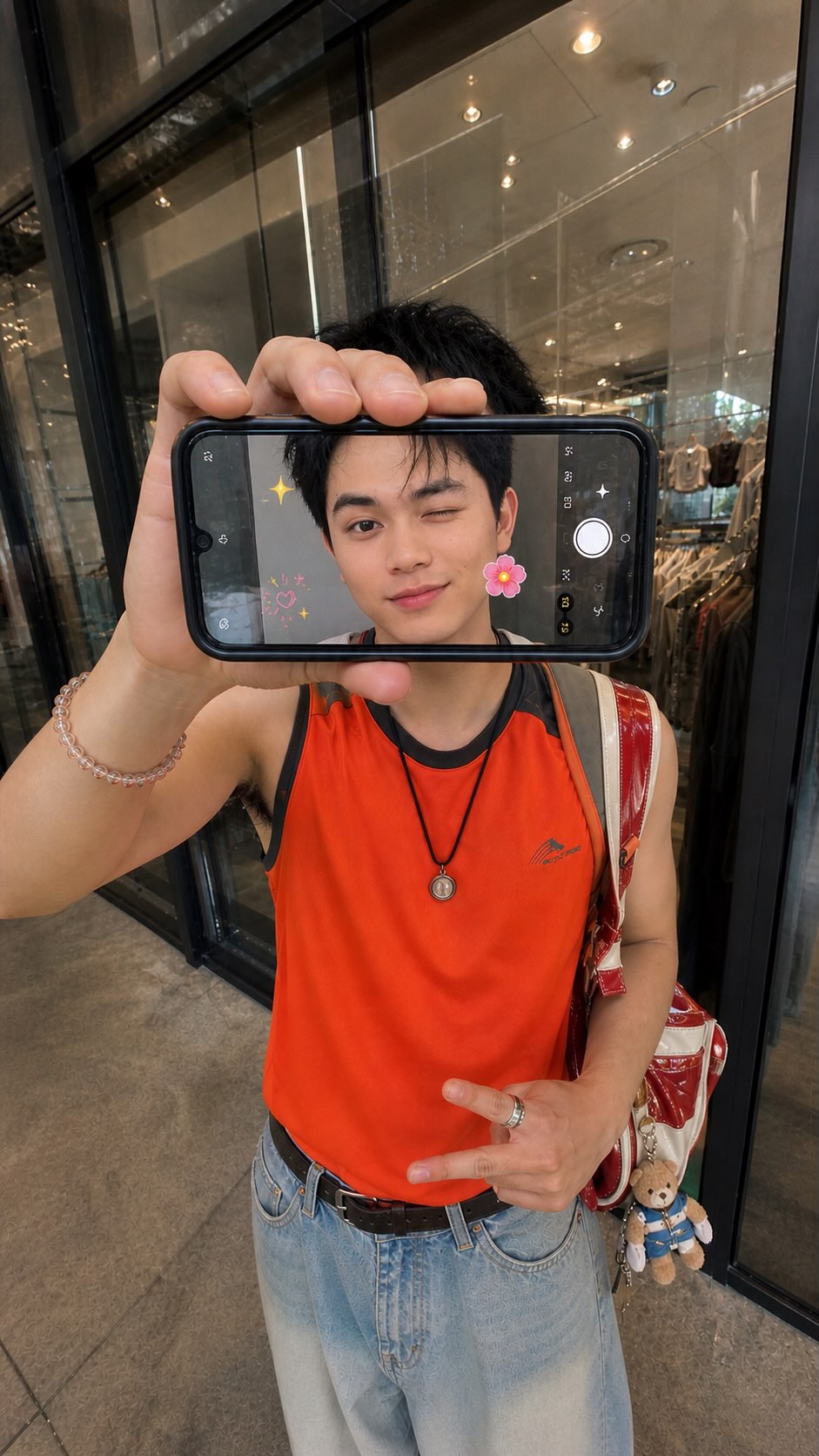 Phone-Within-a-Frame Streetwear Portrait output 1