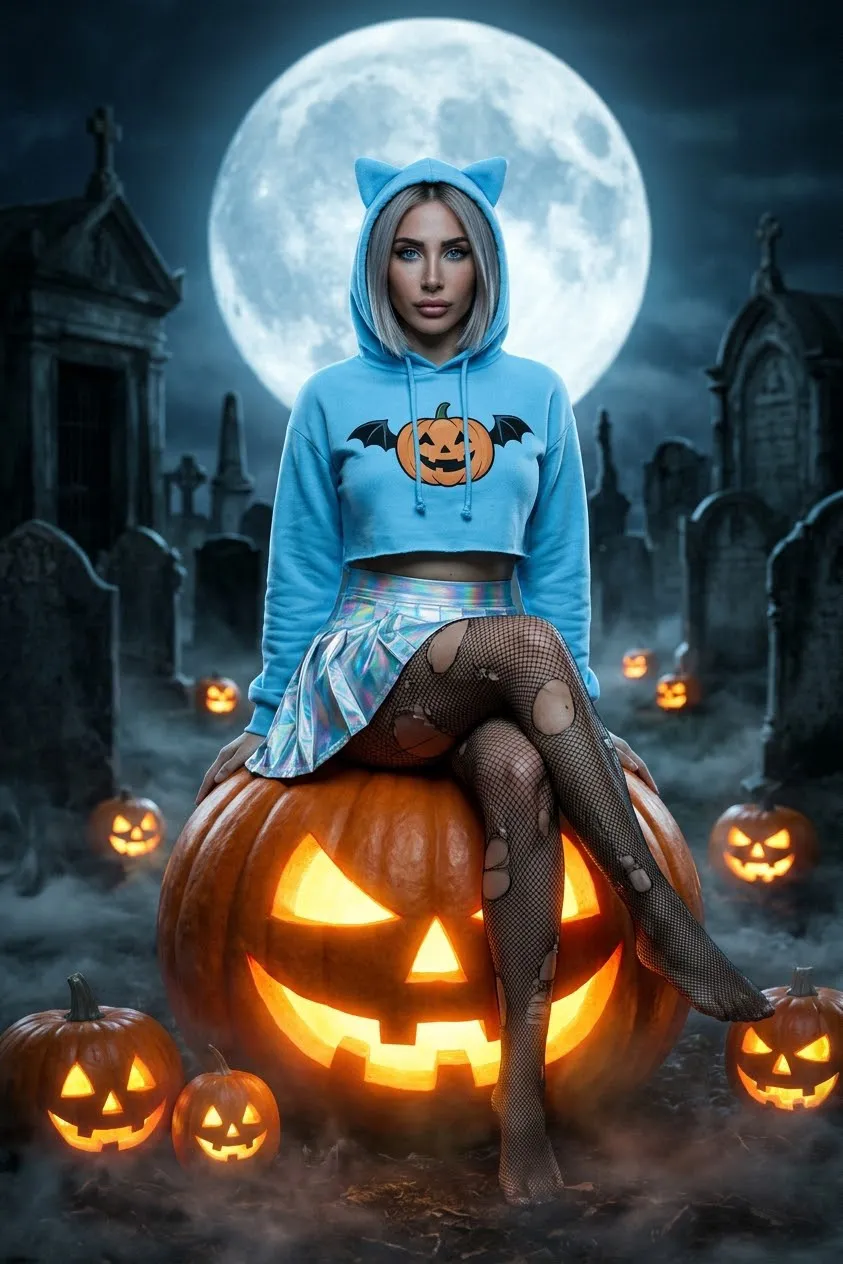 35mm Halloween Cosplay in a Moonlit Cemetery