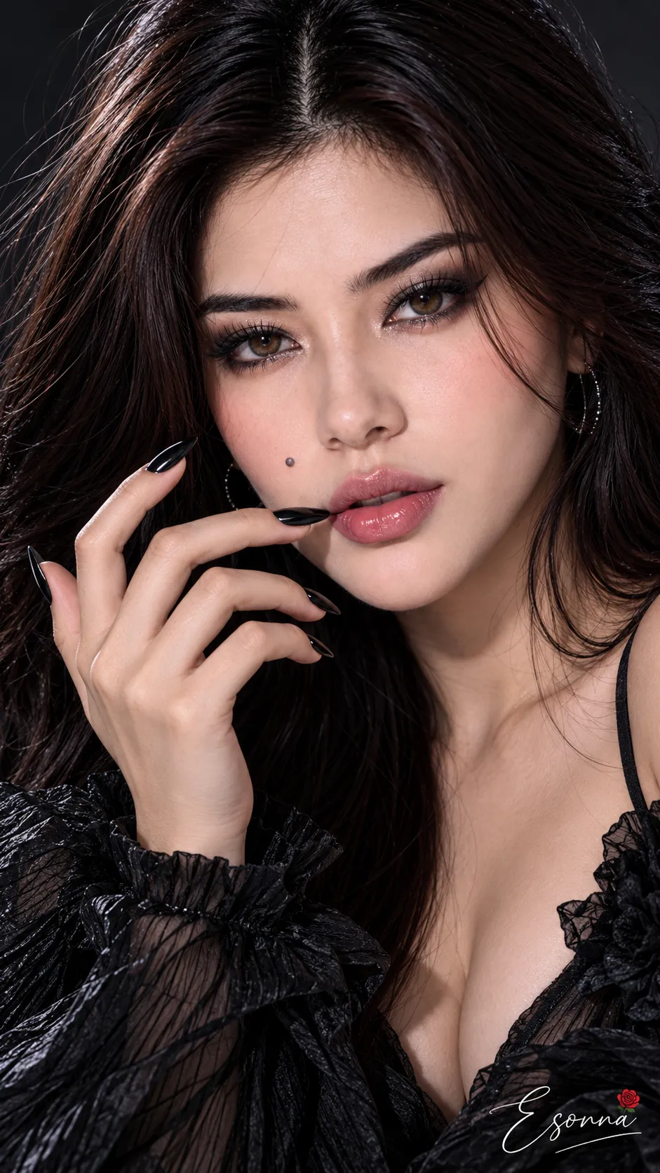 Icy Noir Glamour Beauty Close-Up