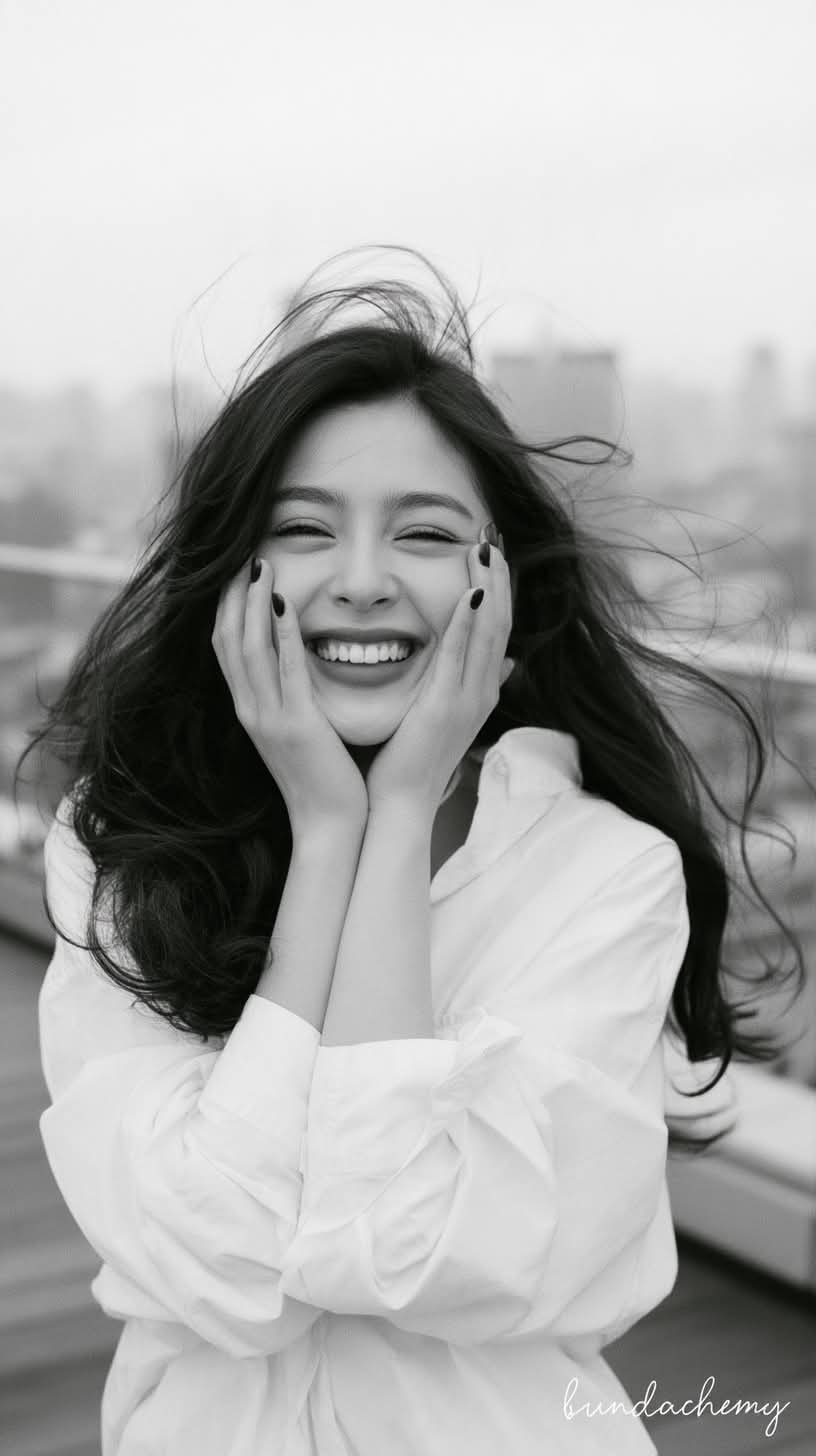Black-and-White Rooftop Editorial Portrait output 1