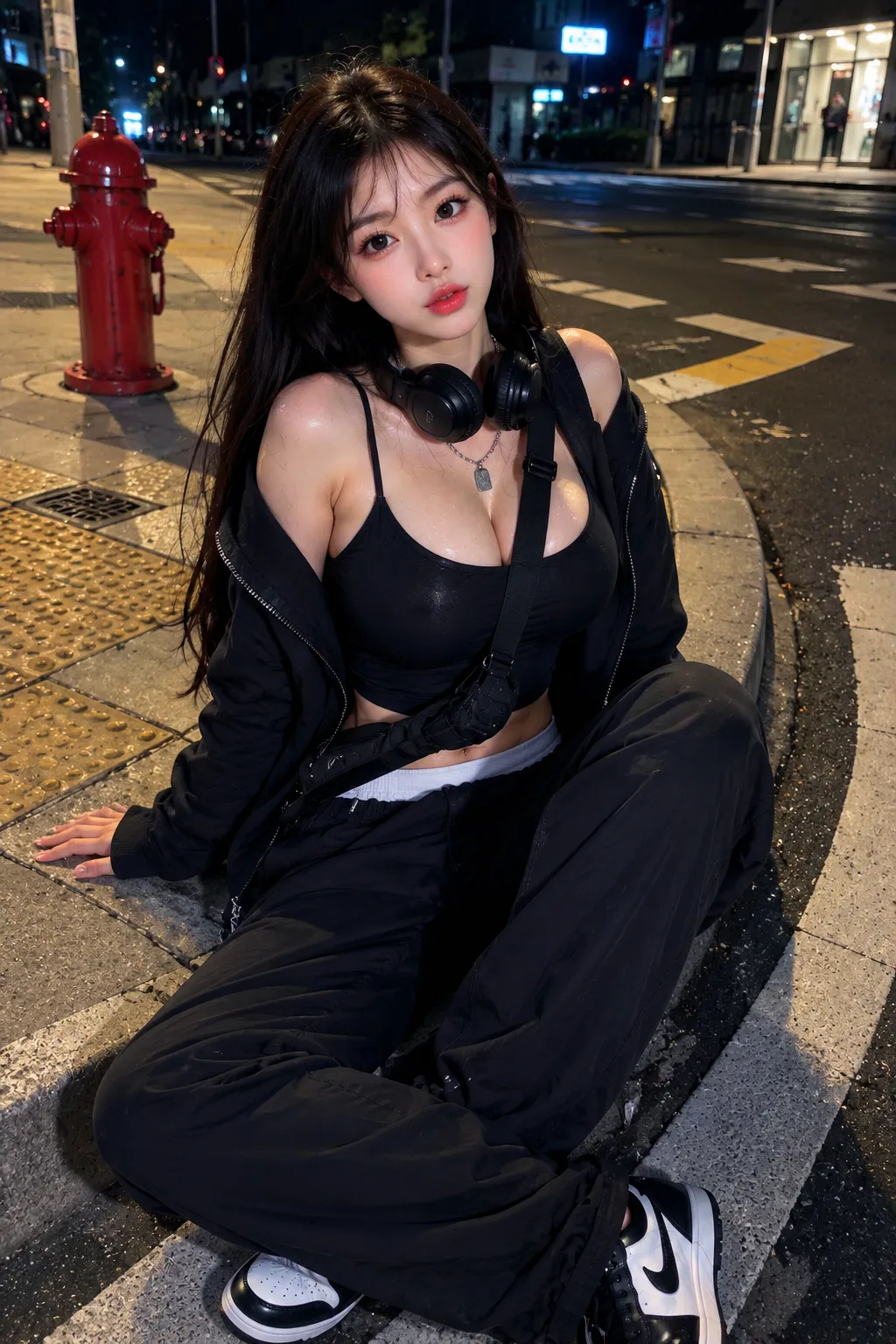 Midnight Curbside Reverie — Cinematic Street Portrait