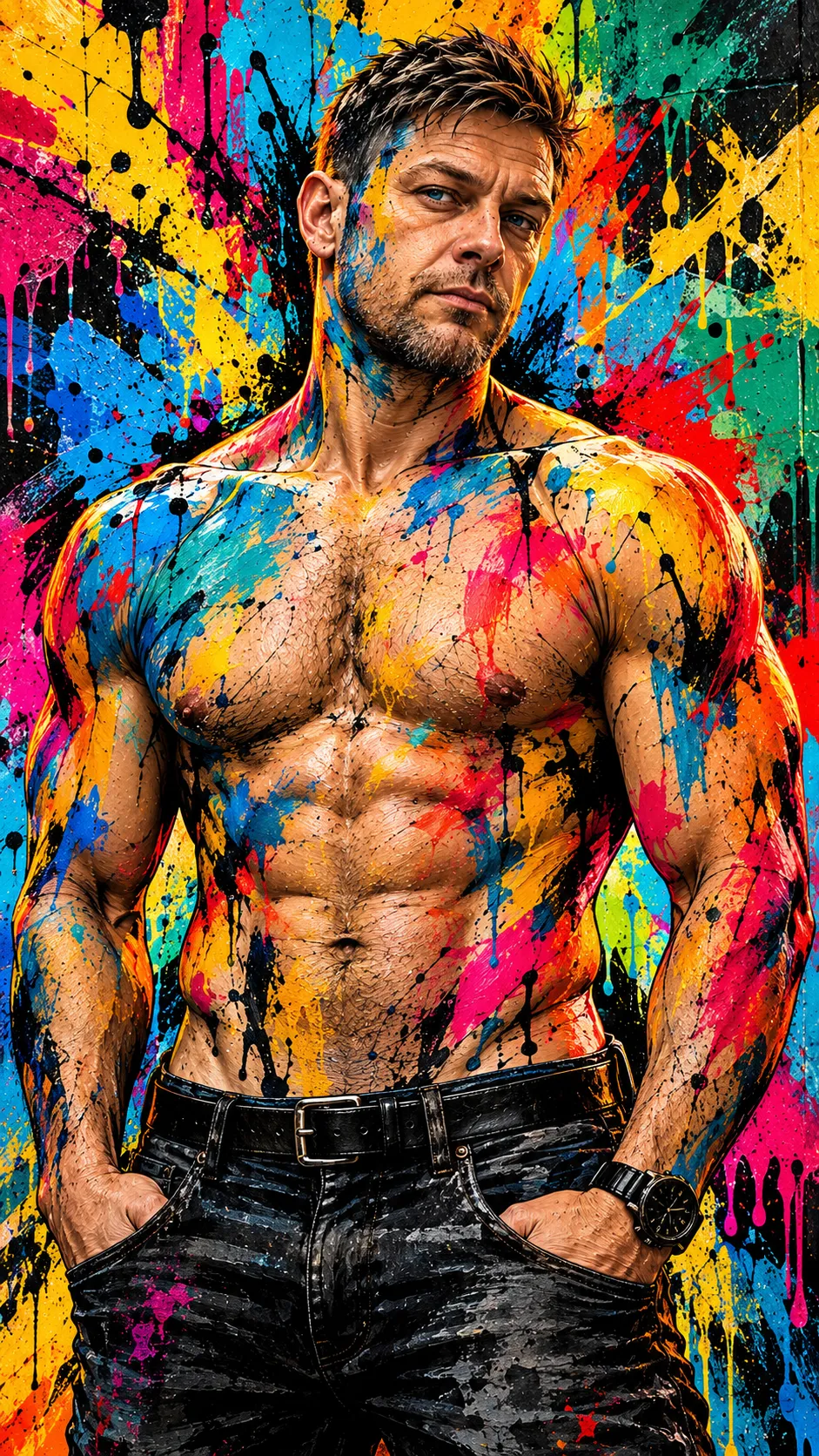 Chromatic Rebel: Graffiti Pop-Art Portrait output 1