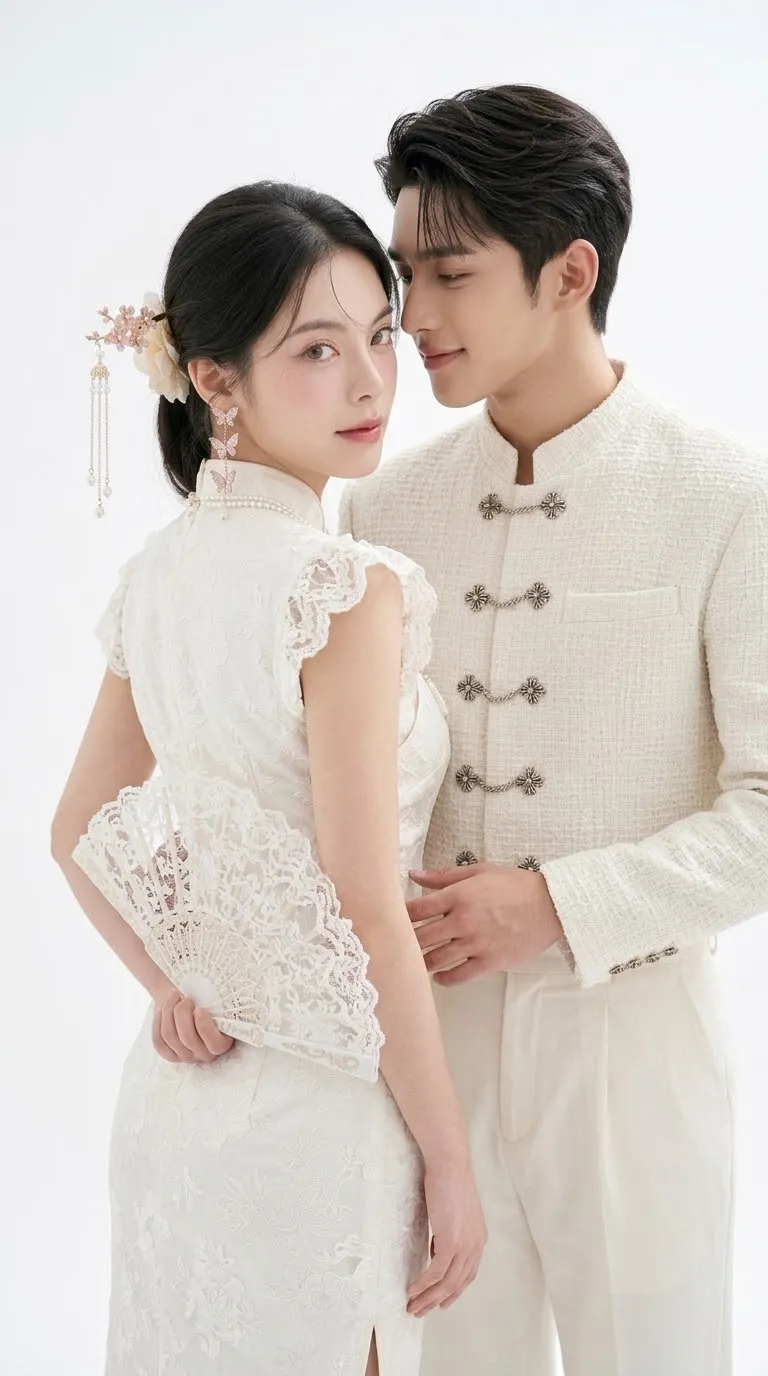 Modern Oriental Wedding Couple in a High-Key Studio output 3
