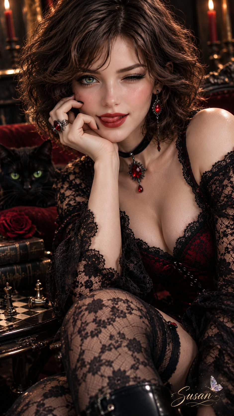 Gothic Portrait with a Midnight-Blue Rose output 3