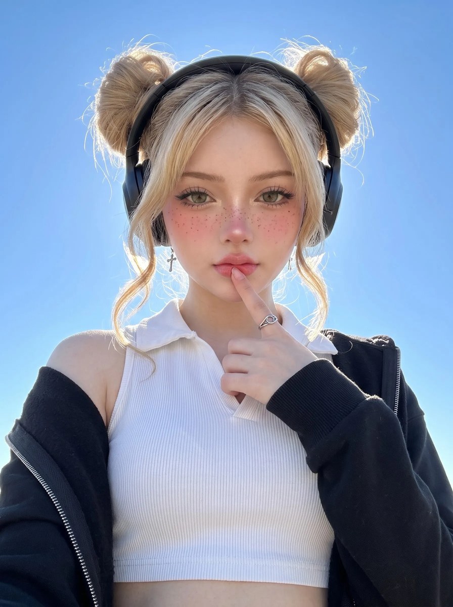 Low-Angle Portrait Against a Clear Blue Sky