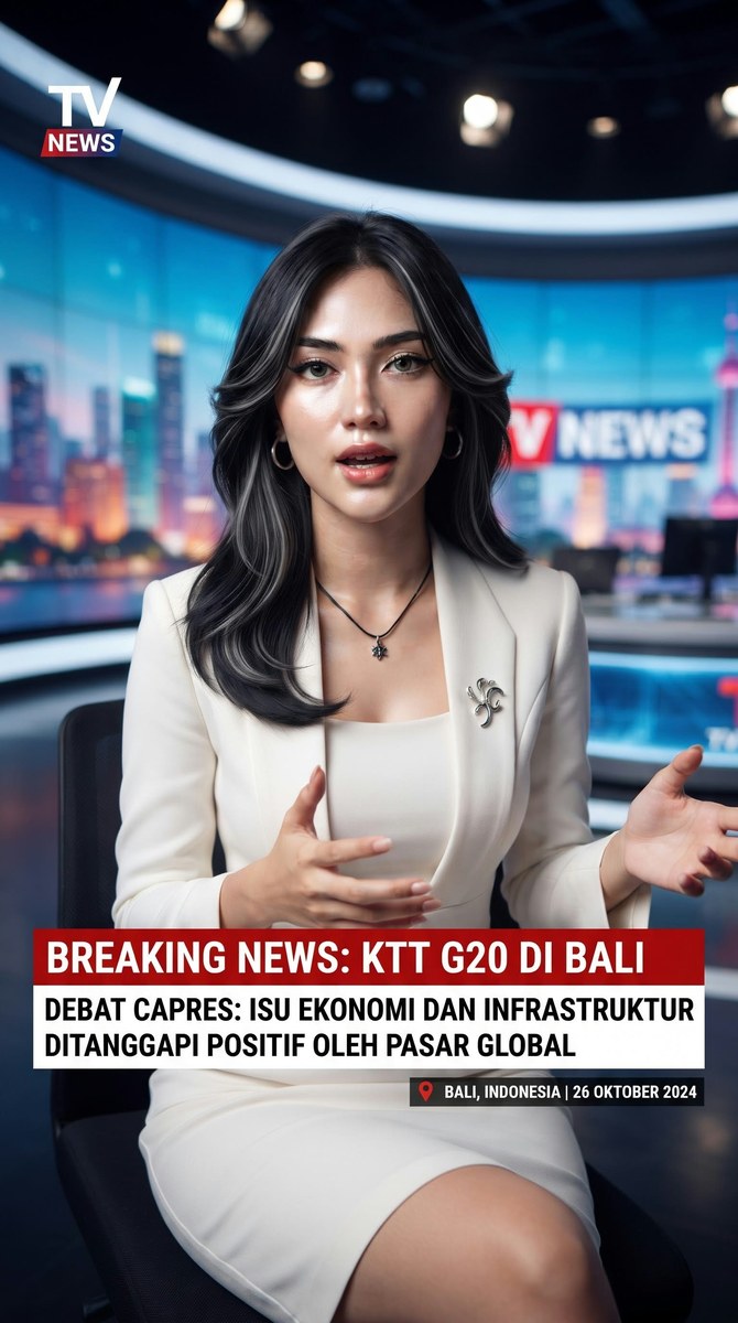 Photorealistic Indonesian News Anchor in a Modern Studio