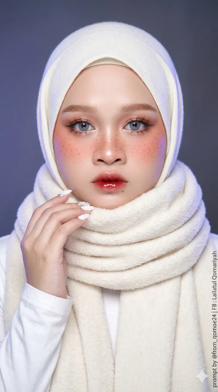 Dreamy Cream Hijab Portrait with Cool Neon Rim Lighting output 2