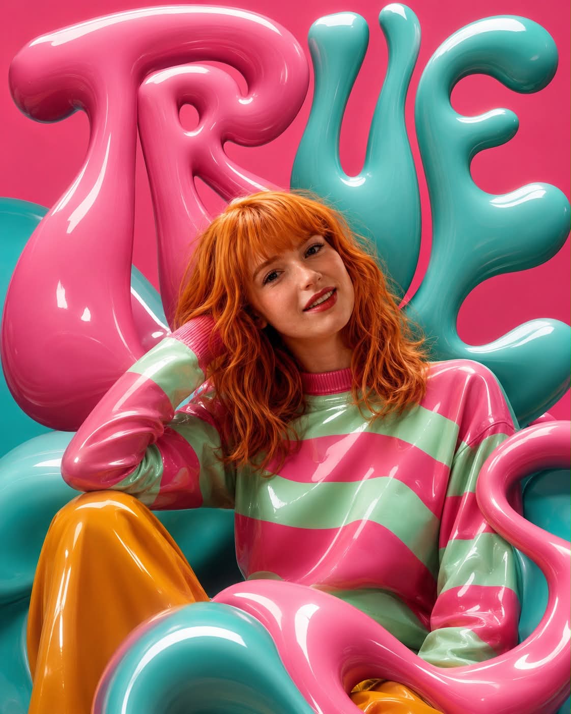 Psychedelic Editorial Portrait with Sculptural Typography output 2
