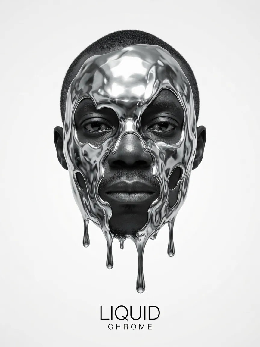 Liquid Chrome Surreal Fashion Poster output 1