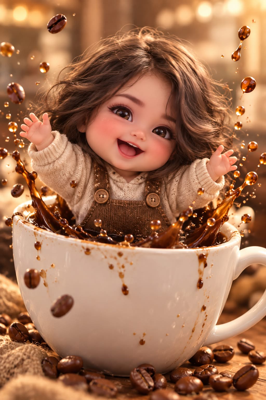 Cute Baby Character Emerging from a Coffee Cup