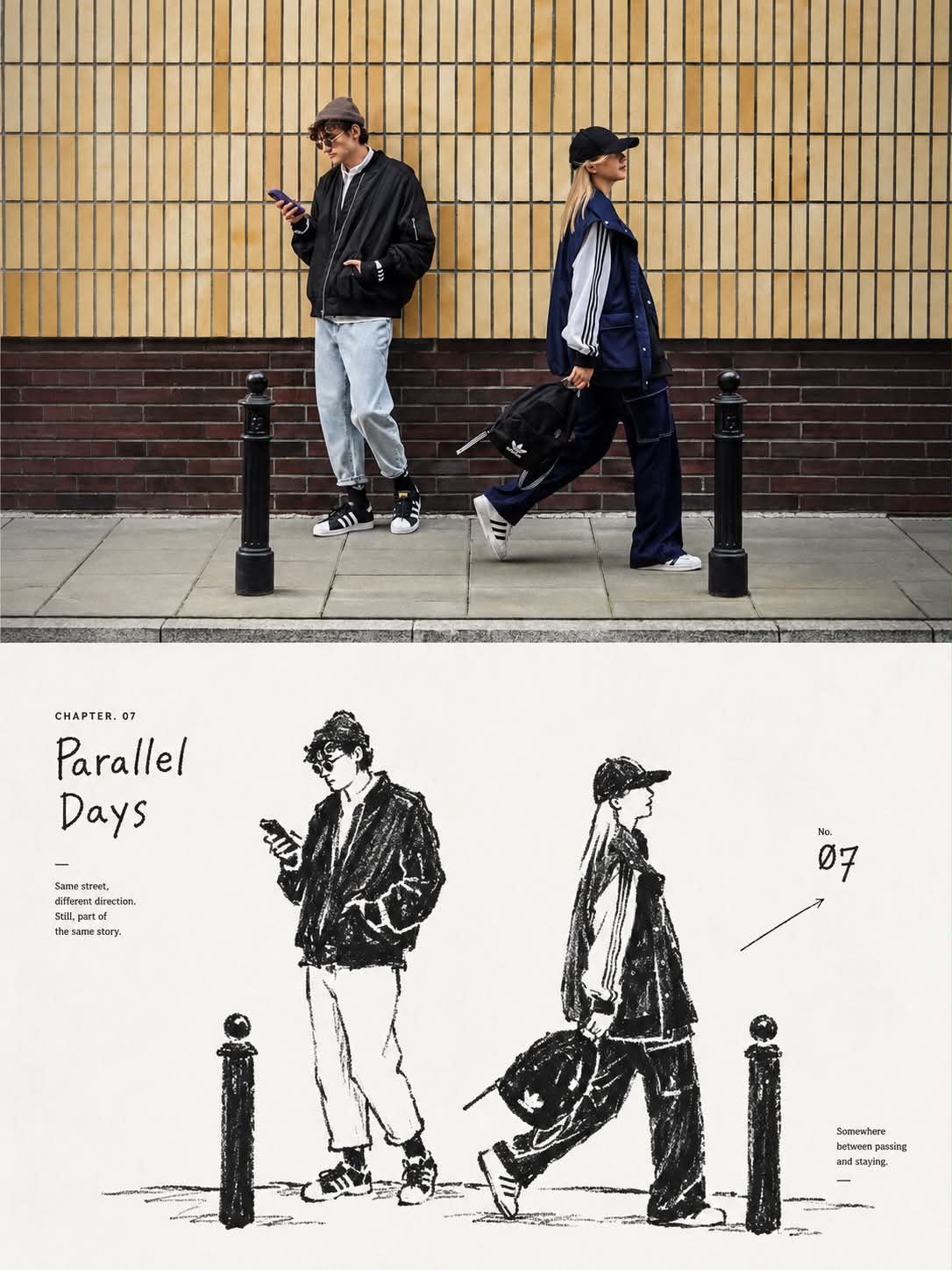 Split-Panel Photo and Wax-Crayon Poster