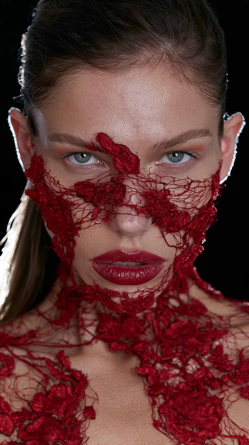 Crimson Lace Couture Beauty Portrait output 4