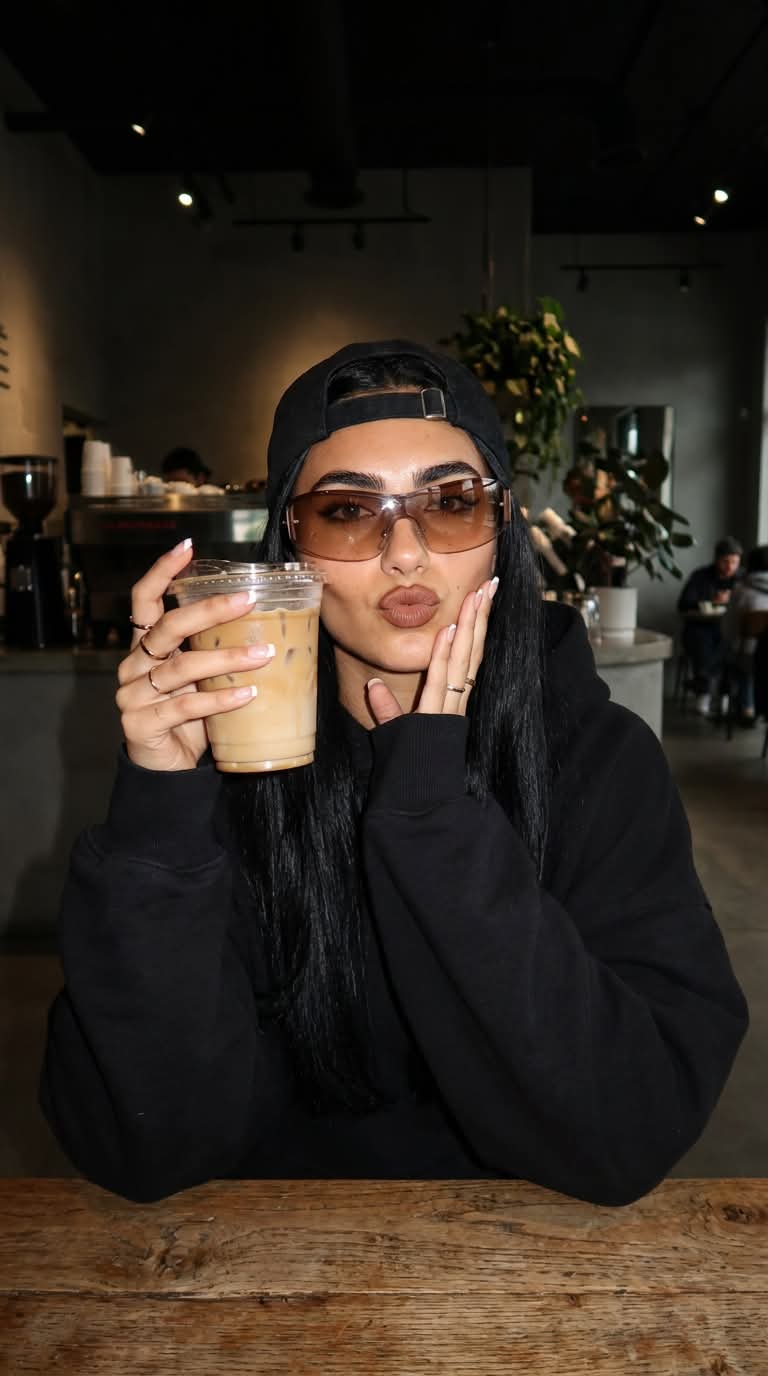 Flash-Lit Coffee Shop Portrait output 1