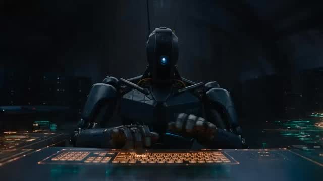 Cyberpunk Hacker Robot at Work