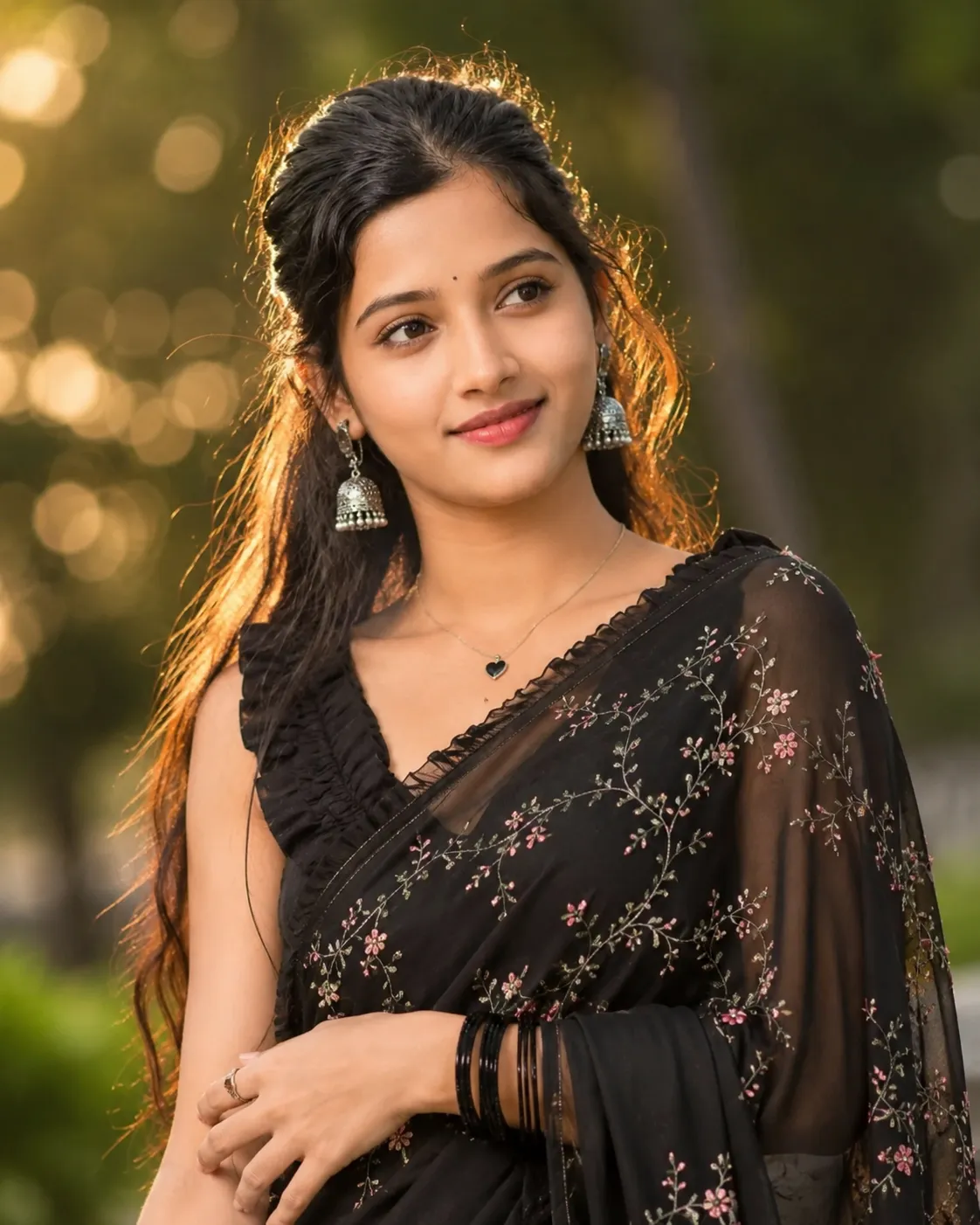 Cinematic Portrait in a Black Embroidered Saree