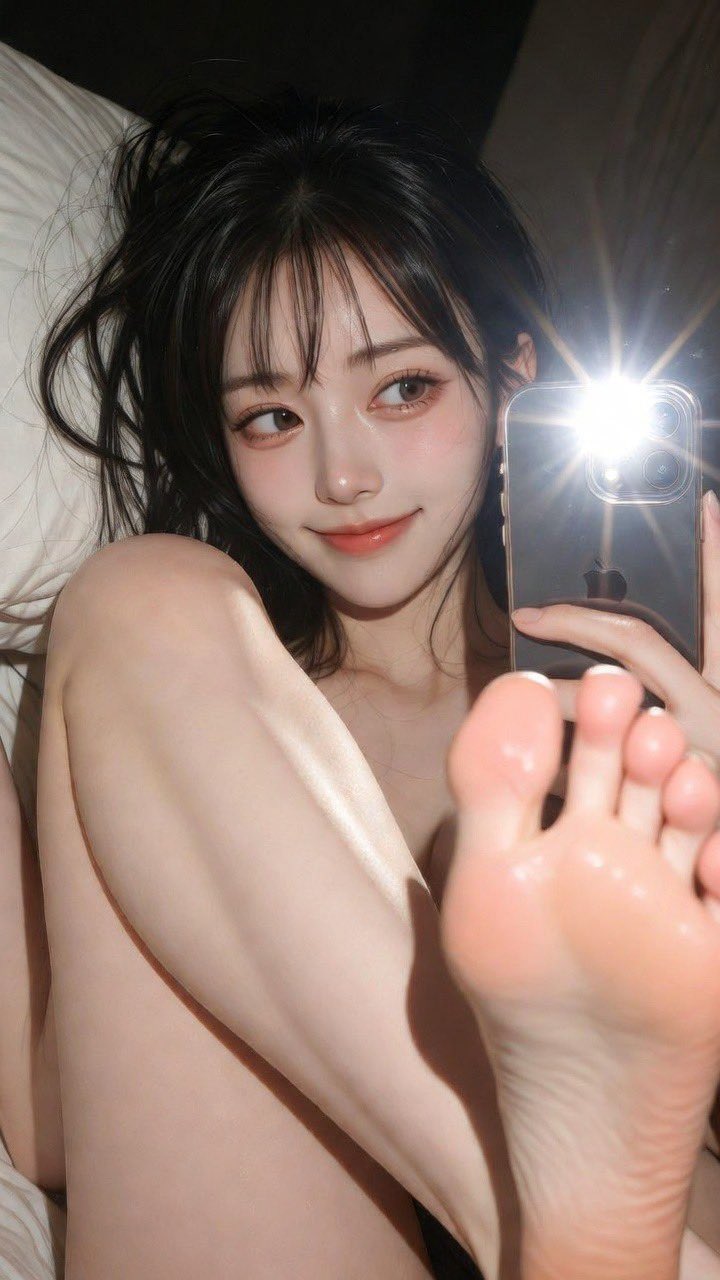 Late-Night Bedroom Flash Selfie Image Prompt output 1