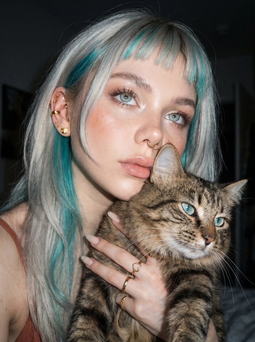Young Woman Cuddling a Tabby Cat output 6