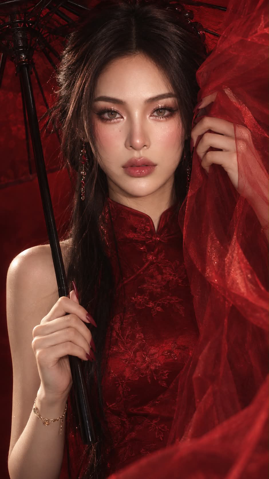 Dramatic Red Cheongsam Portrait output 2