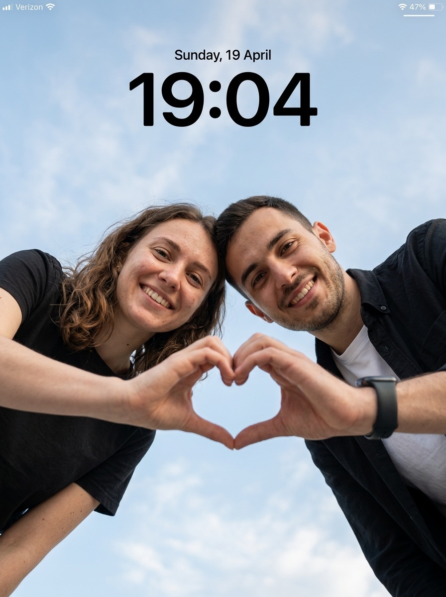 Realistic Couple Lockscreen Selfie with Heart Hands