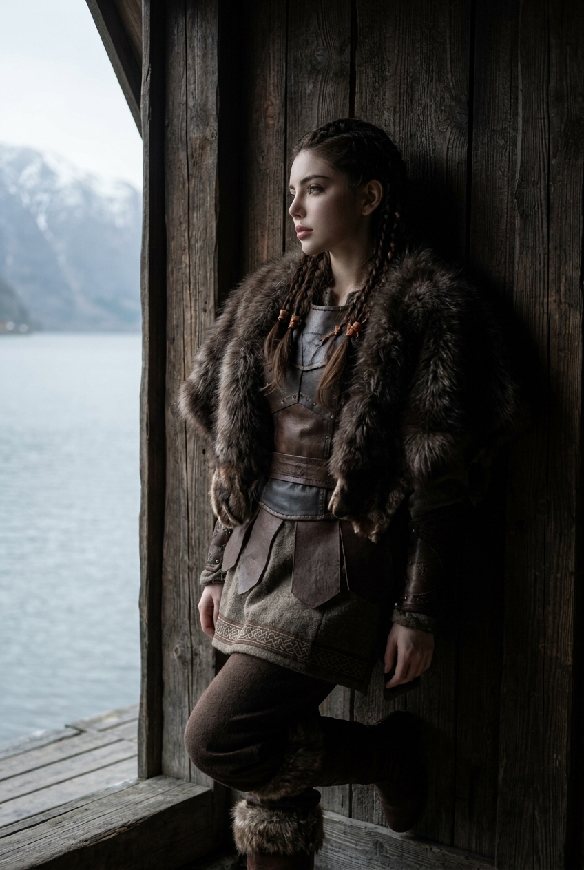 Photorealistic Nordic Shieldmaiden Editorial Portrait output 6